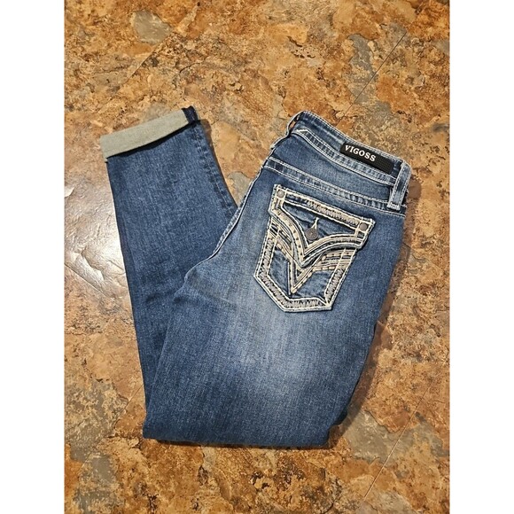 Vigoss Capri Jeans Women's 2 L25 Heritage Fit Blue Denim Embroidered (A193) - Picture 2 of 10